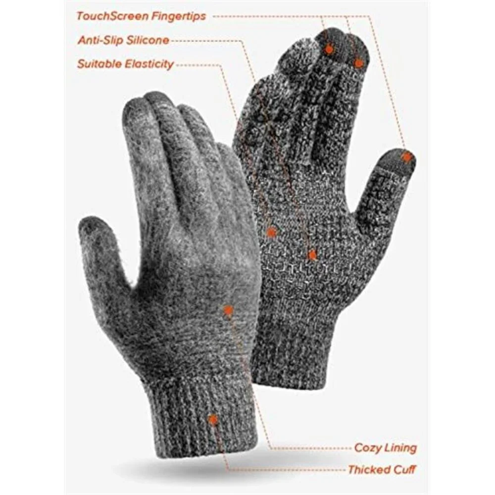 Mens Womens Winter Gloves Touchscreen Warm Knit Merino Wool Cold Weather